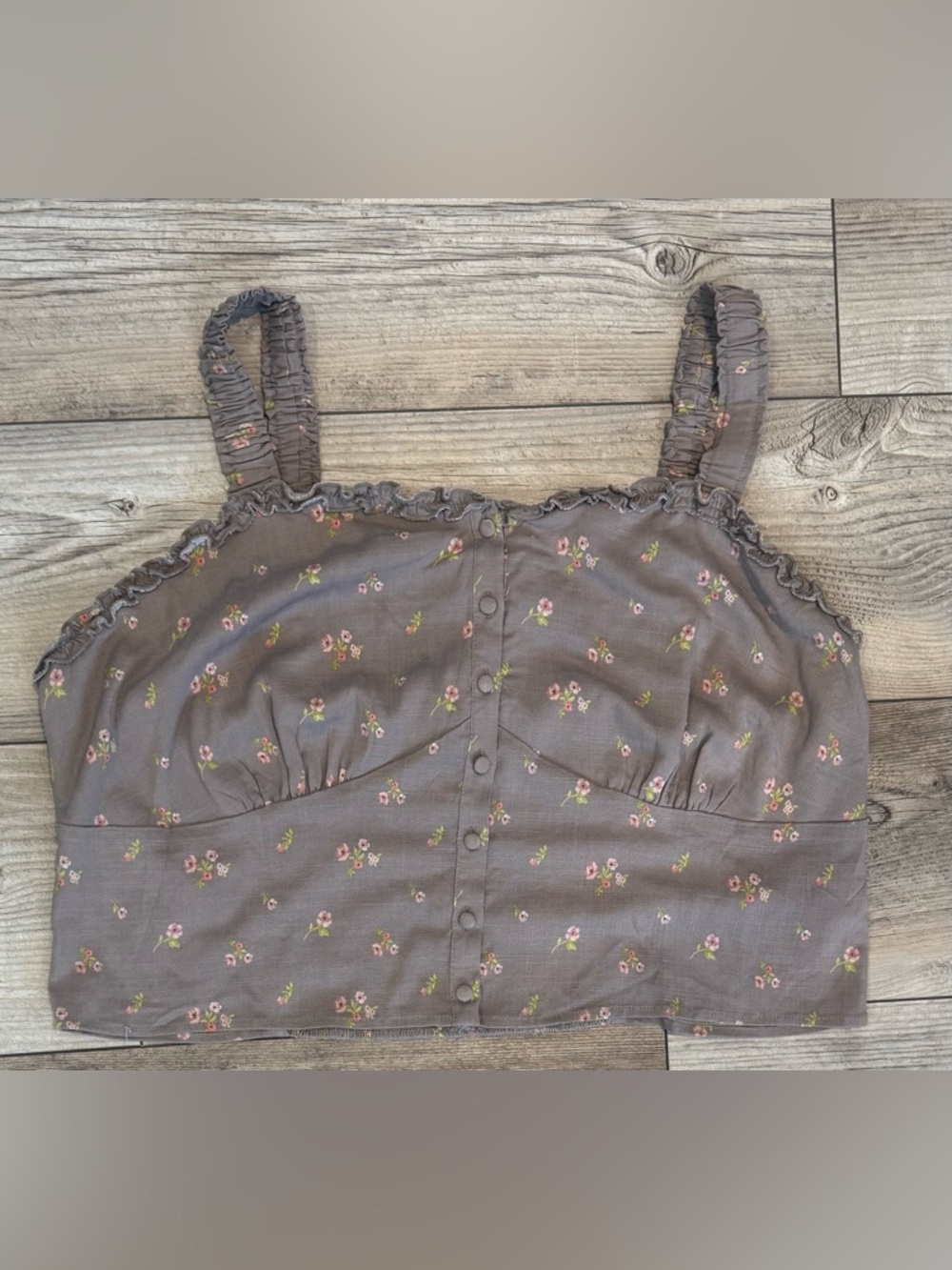 Forever 21 Crop Top Boho Floral Cami Tank Smocked Sleeveless NWT Taupe
3X
